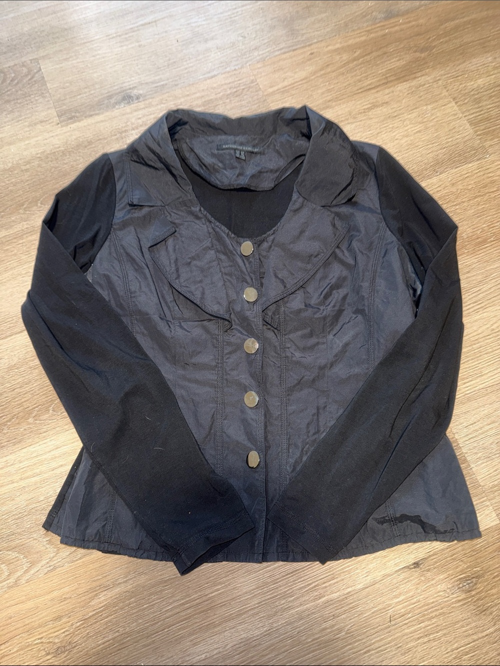KATHERINE BARCLAY Black Button Up Decor Front Jacket with Knit Long Sleeve Top